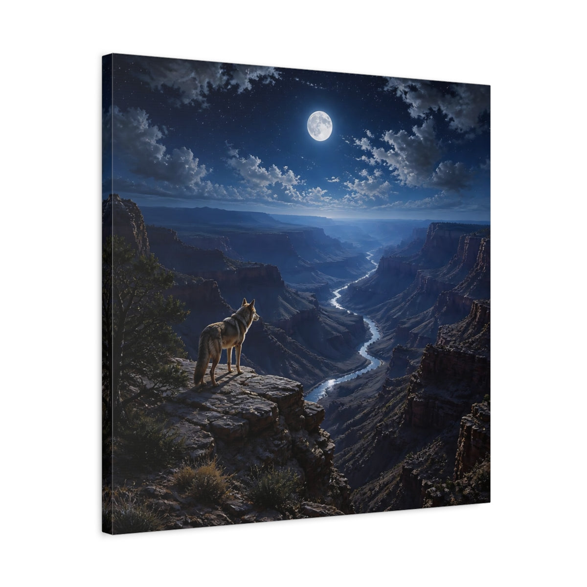 Side Mockup 4. Moonlit Canyon Coyote Landscape shown as canvas print