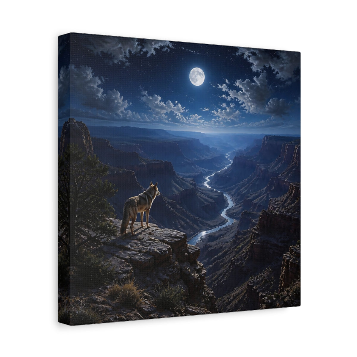 Side Mockup 8. Moonlit Canyon Coyote Landscape shown as canvas print