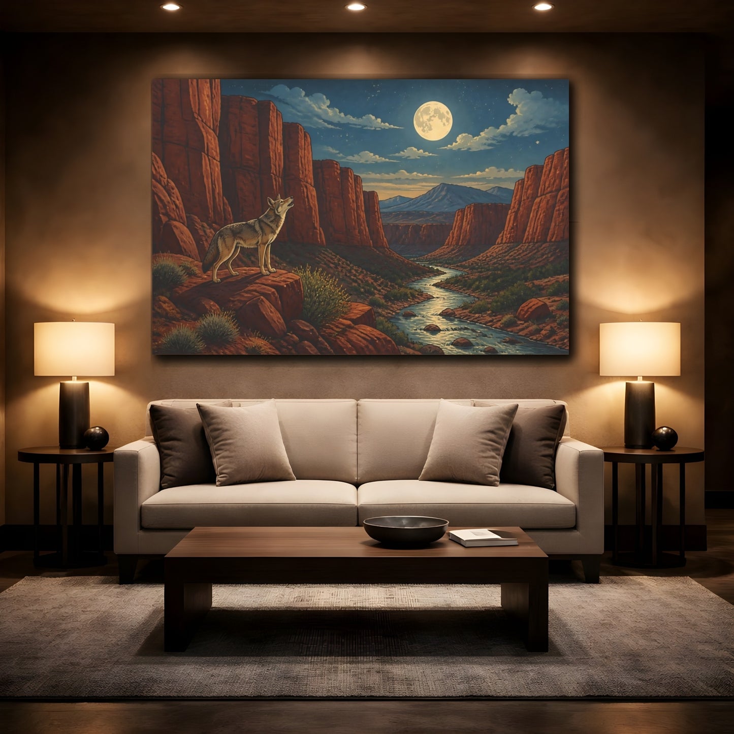 Mockup 2. Moonlit Canyon Coyote shown as canvas print