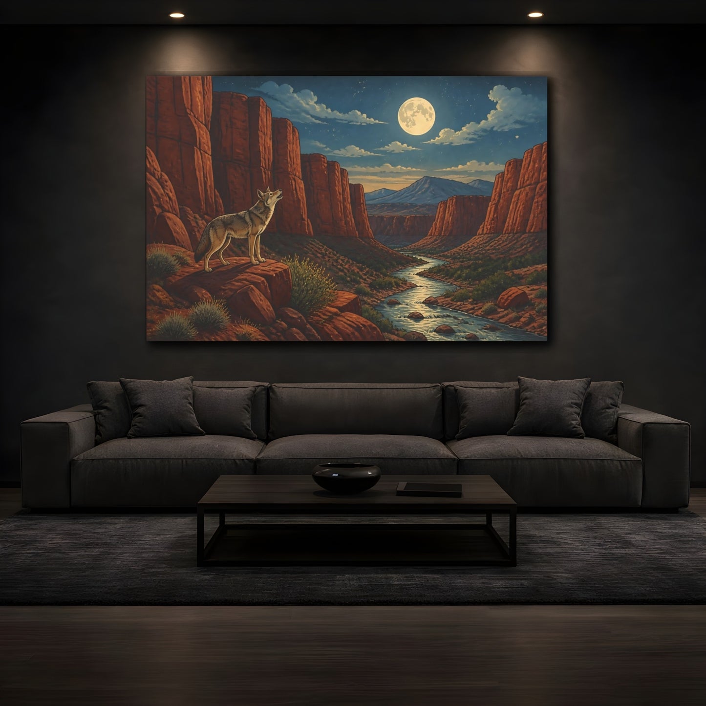 Mockup 3. Moonlit Canyon Coyote shown as canvas print