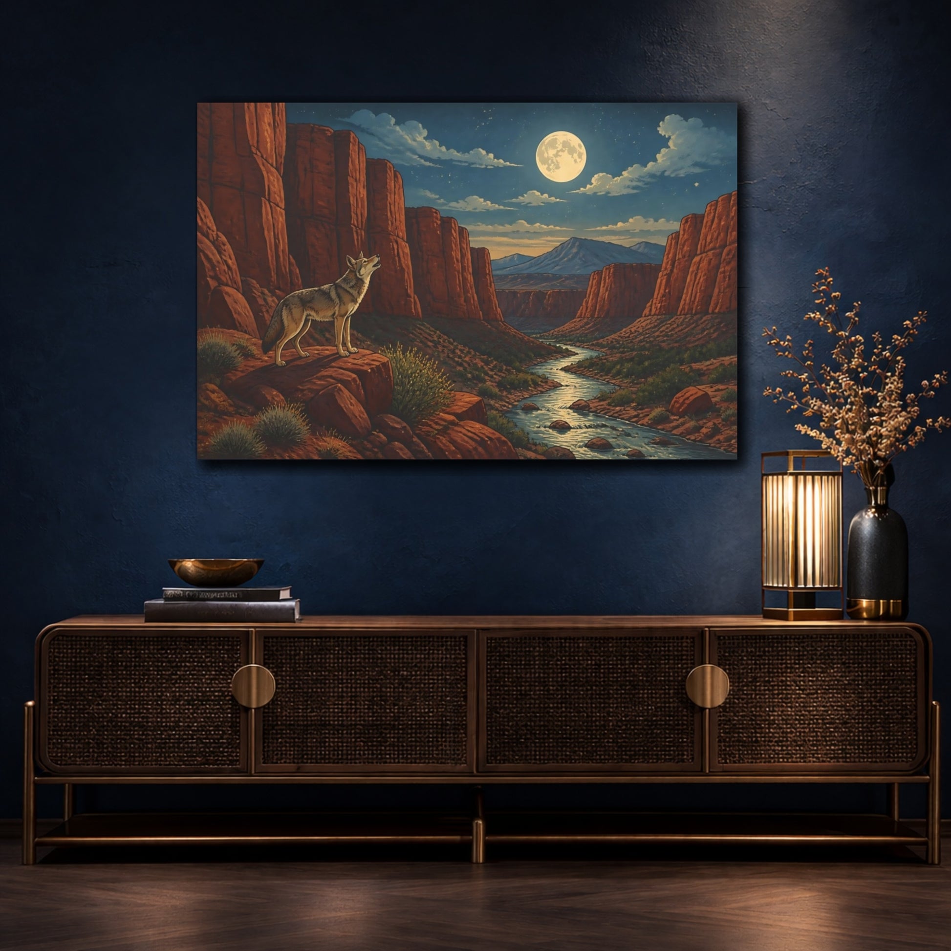 Mockup 4. Moonlit Canyon Coyote shown as canvas print