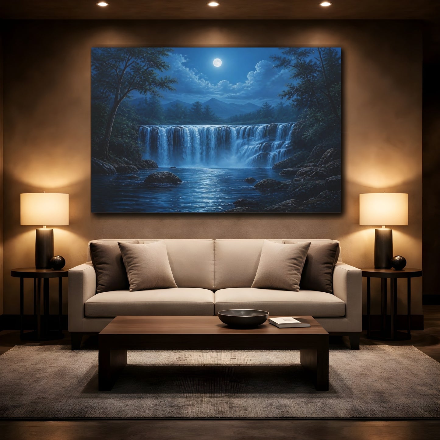 Mockup 2. Moonlit Cascade shown as canvas print