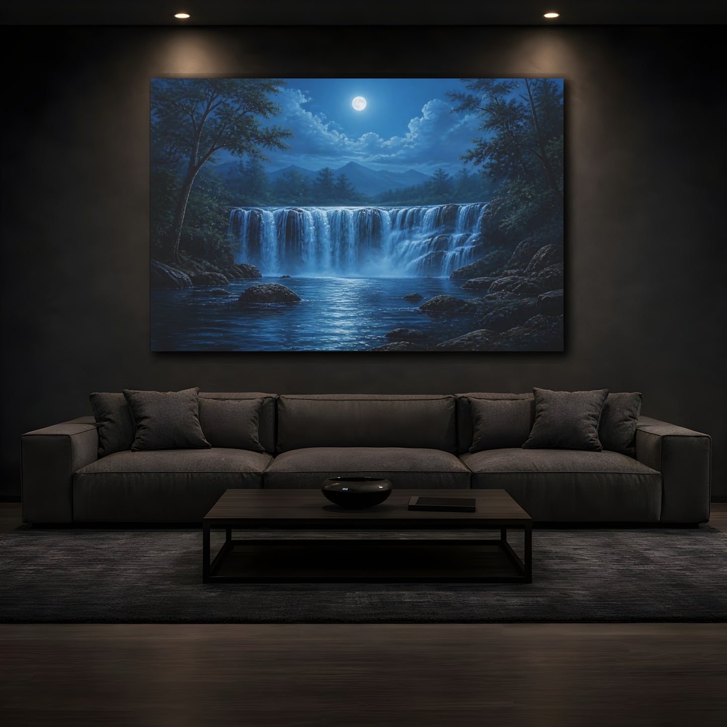 Mockup 3. Moonlit Cascade shown as canvas print