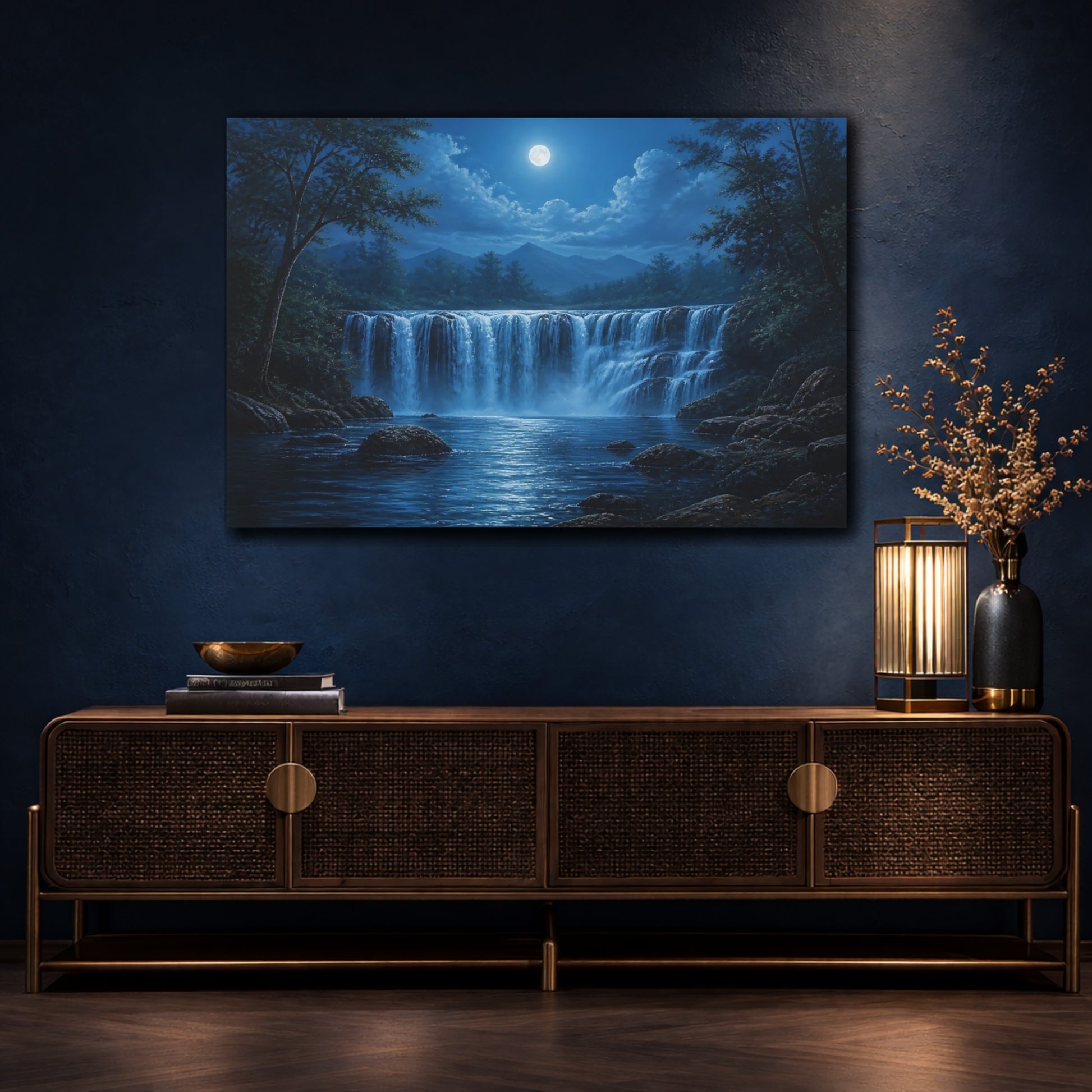 Mockup 4. Moonlit Cascade shown as canvas print