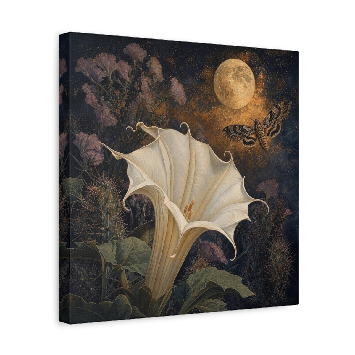 Side Mockup 7. Moonlit Datura And Moth shown as canvas print