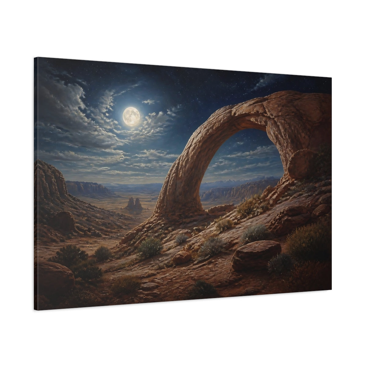 Side Mockup 1. Moonlit Desert Arch shown as canvas print