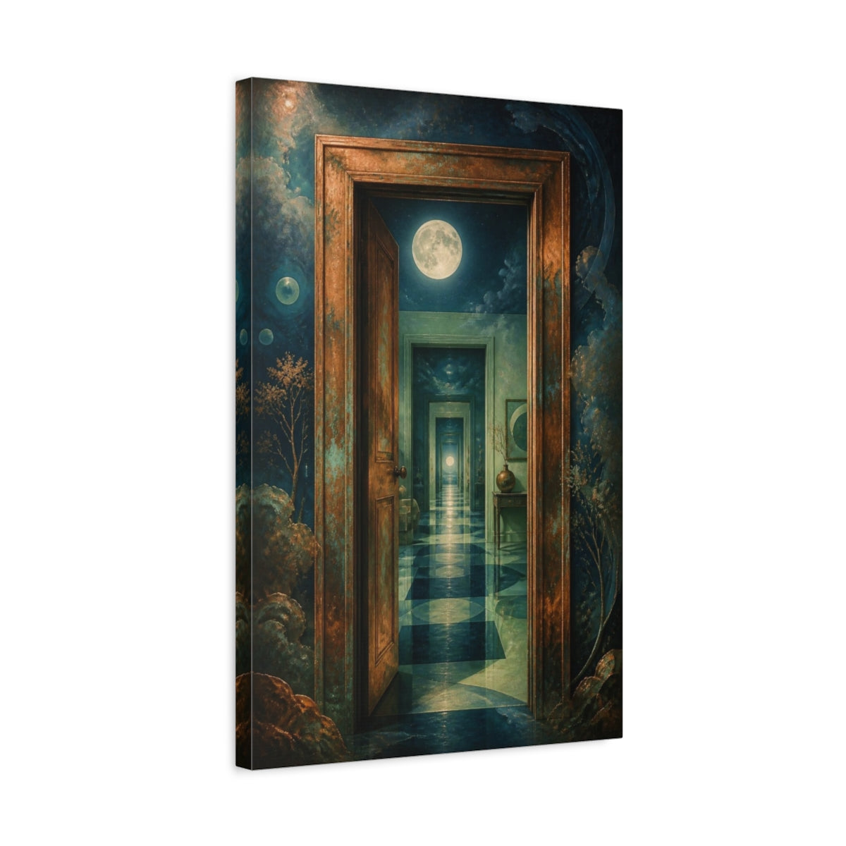 Side Mockup 3. Moonlit Doorway Illusion shown as canvas print