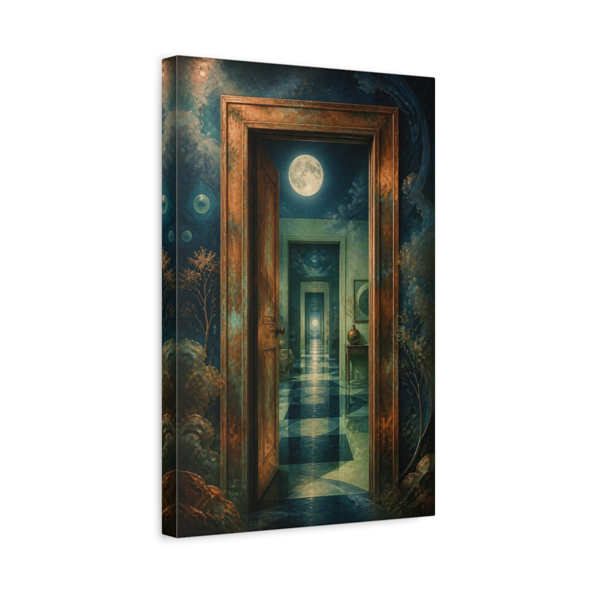 Side Mockup 4. Moonlit Doorway Illusion shown as canvas print