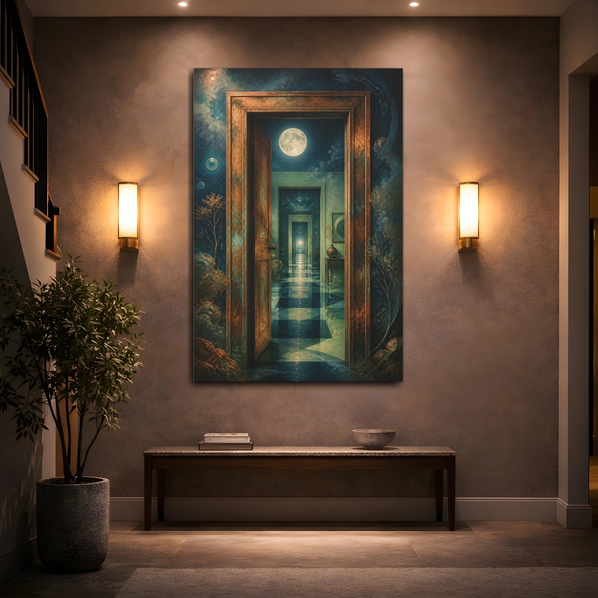 Mockup 2. Moonlit Doorway Illusion shown as canvas print