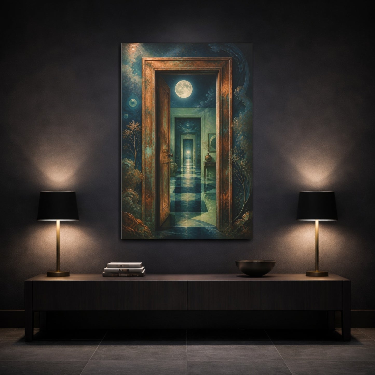 Mockup 3. Moonlit Doorway Illusion shown as canvas print