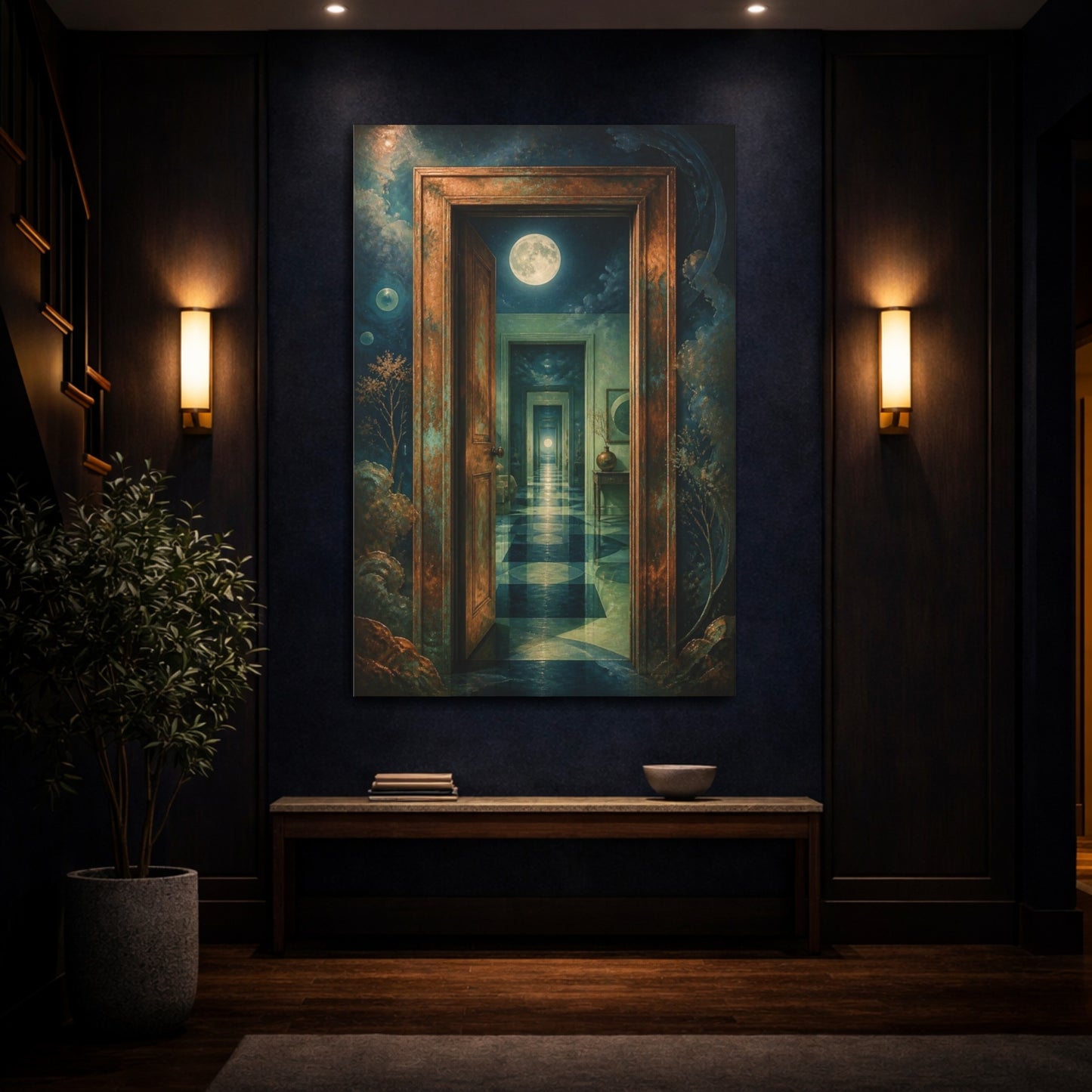 Mockup 4. Moonlit Doorway Illusion shown as canvas print