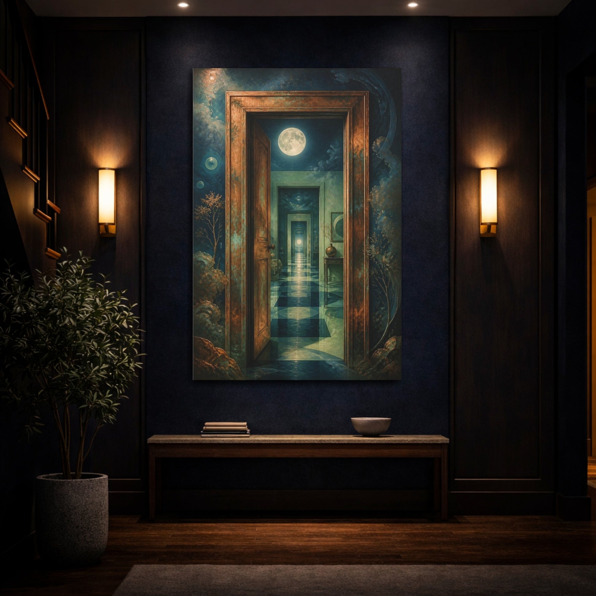 Mockup 4. Moonlit Doorway Illusion shown as canvas print