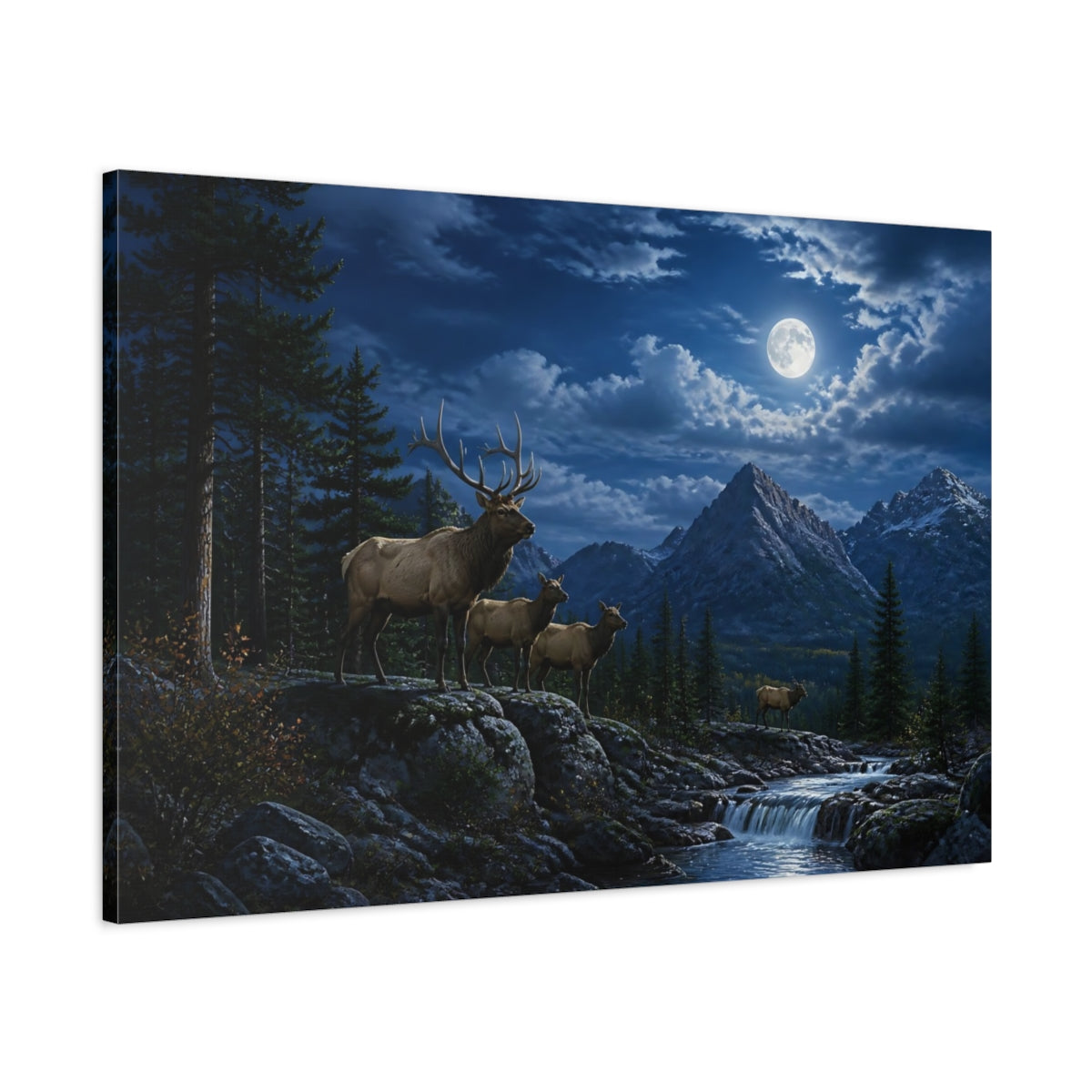 Main Mockup. Moonlit Elk Herd shown as canvas print