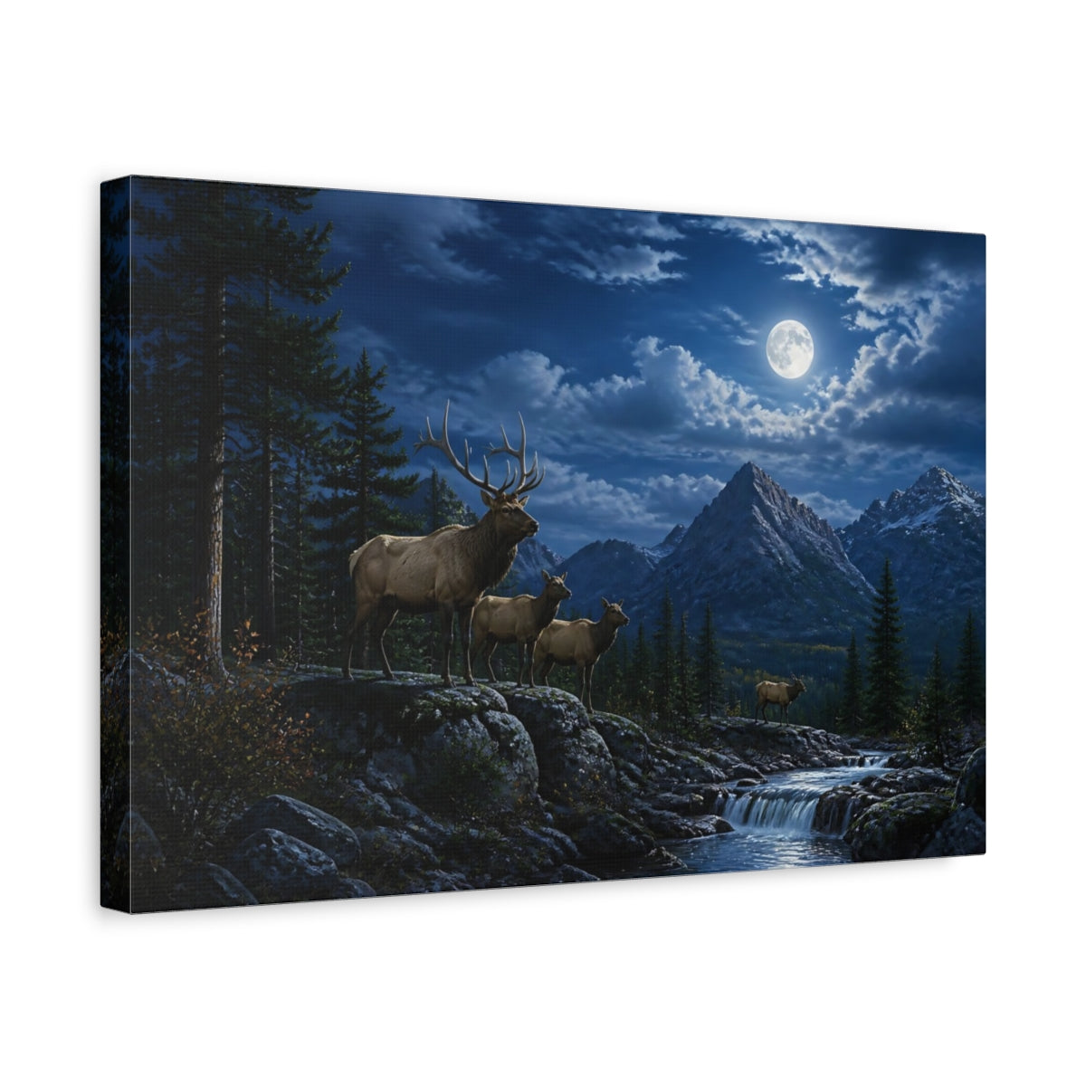 Side Mockup 4. Moonlit Elk Herd shown as canvas print