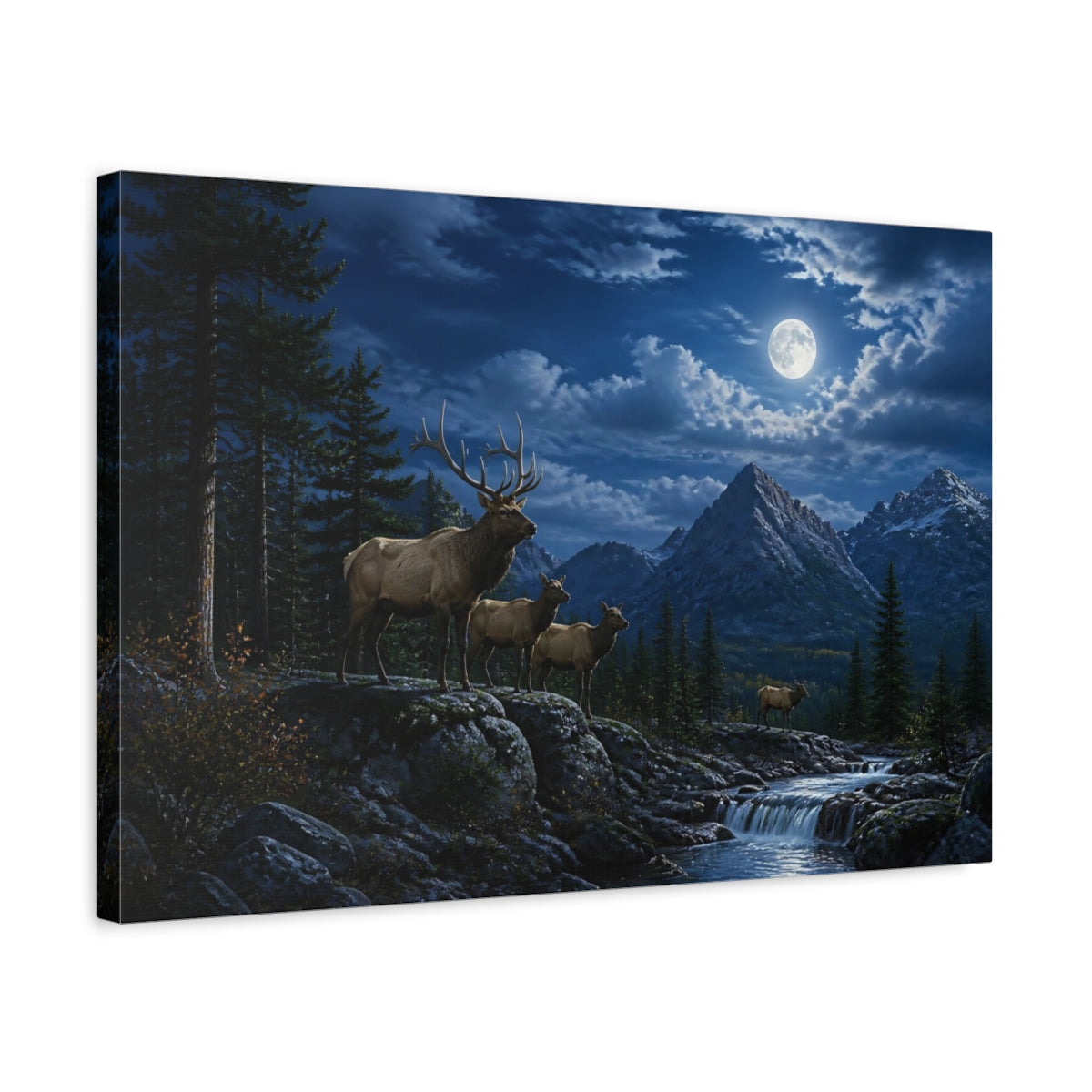 Side Mockup 3. Moonlit Elk Herd shown as canvas print