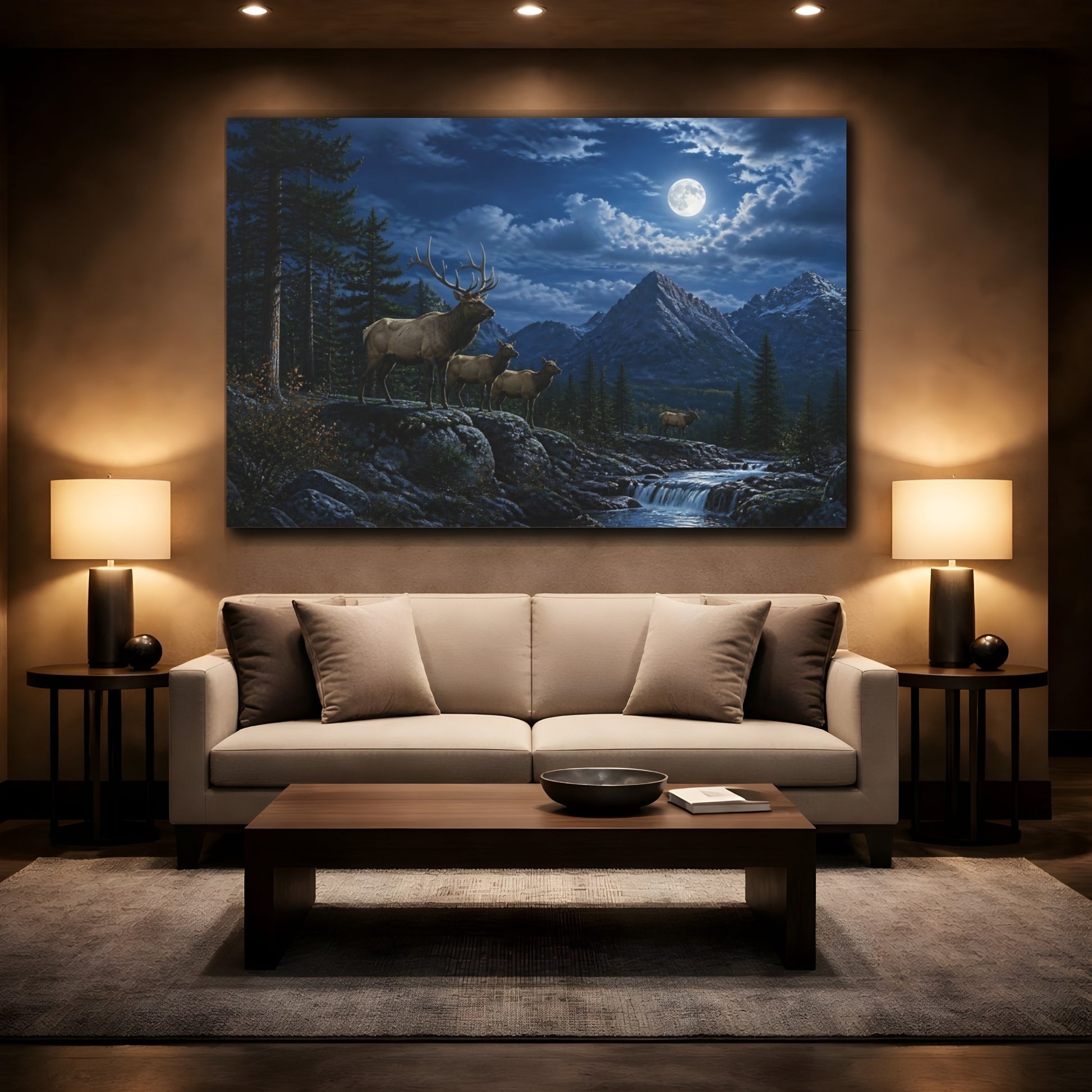 Mockup 2. Moonlit Elk Herd shown as canvas print