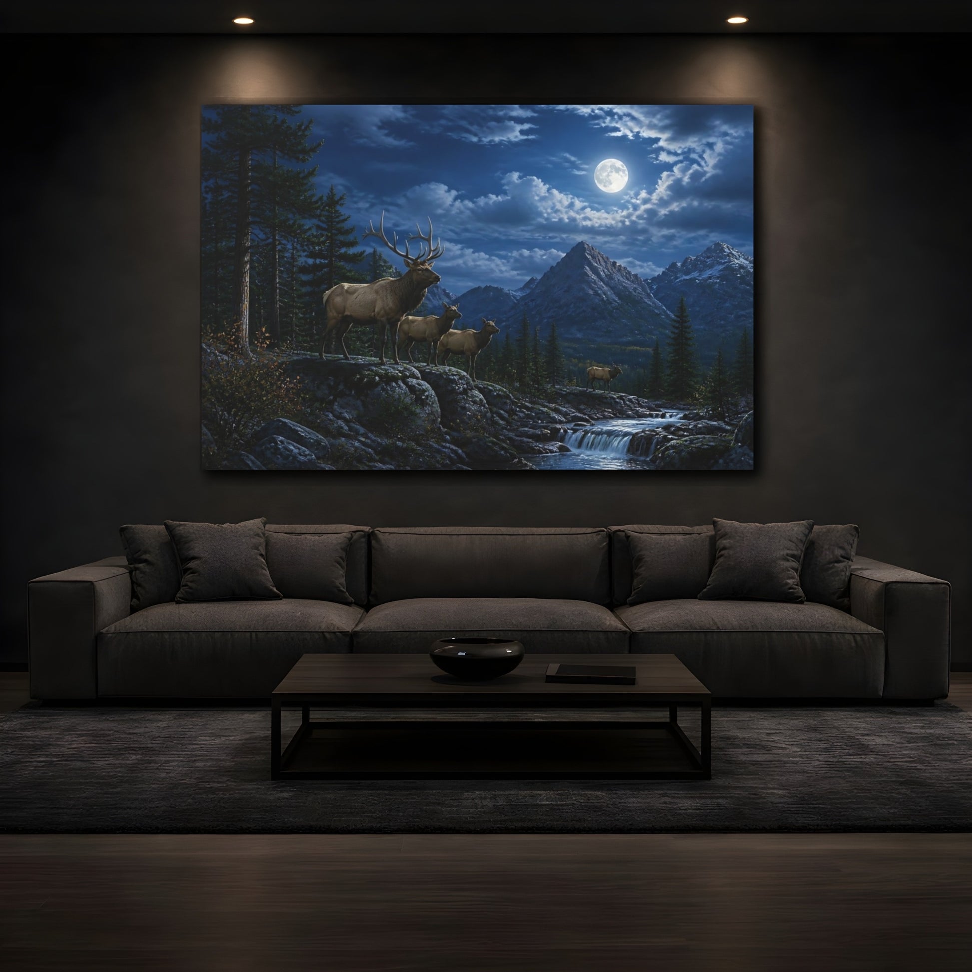 Mockup 3. Moonlit Elk Herd shown as canvas print