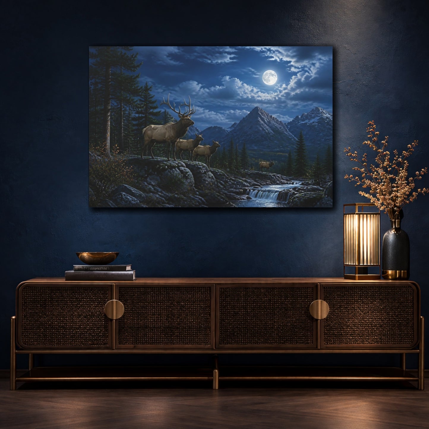 Mockup 4. Moonlit Elk Herd shown as canvas print