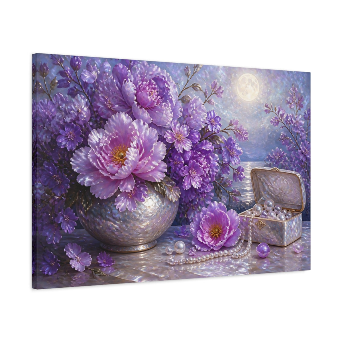 Main Mockup. Moonlit Floral Peonies shown as canvas print