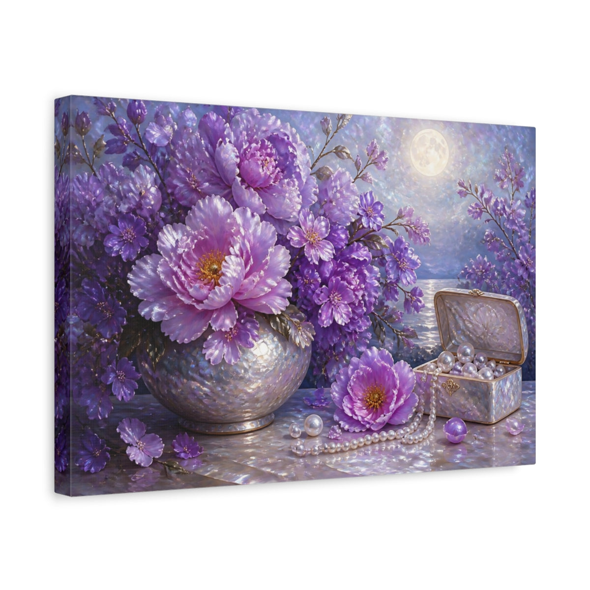 Side Mockup 4. Moonlit Floral Peonies shown as canvas print