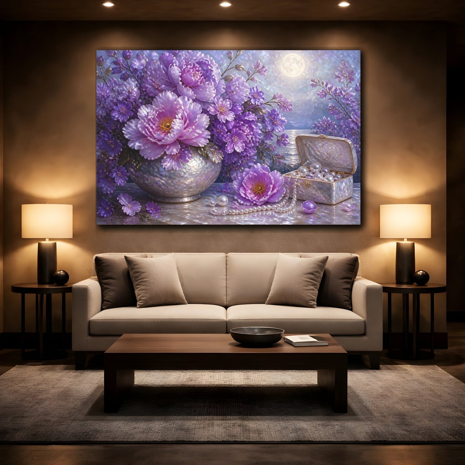 Mockup 2. Moonlit Floral Peonies shown as canvas print