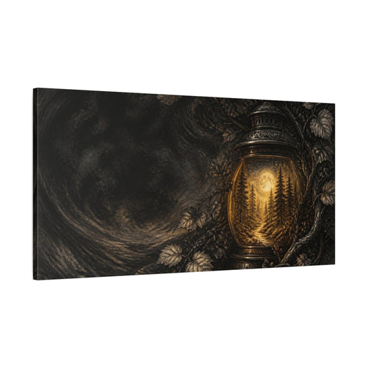 Main Mockup. Moonlit Forest Lantern shown as canvas print