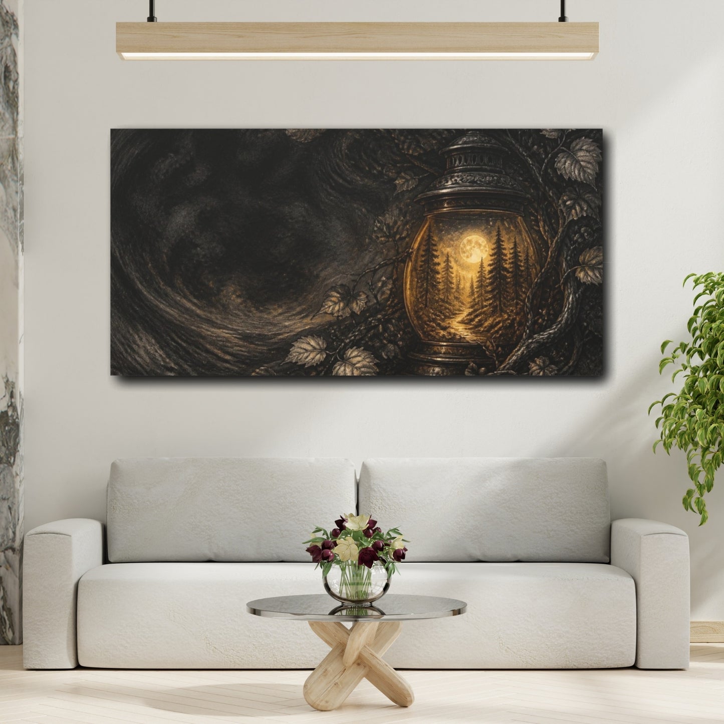 Mockup 2. Moonlit Forest Lantern shown as canvas print