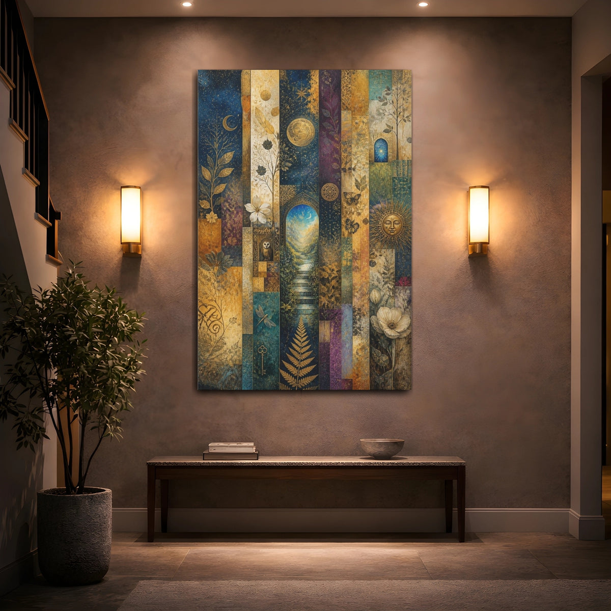 Mockup 2. Moonlit Garden Gateway shown as canvas print
