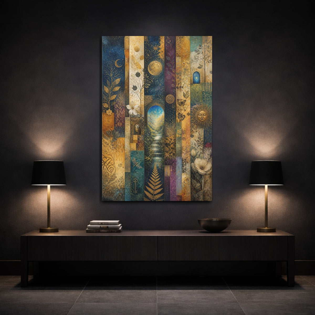 Mockup 3. Moonlit Garden Gateway shown as canvas print