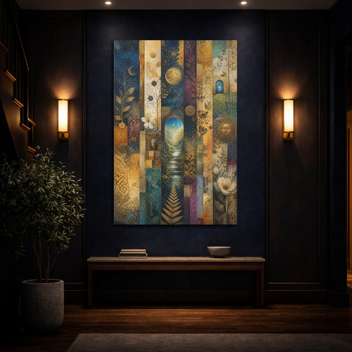 Mockup 4. Moonlit Garden Gateway shown as canvas print
