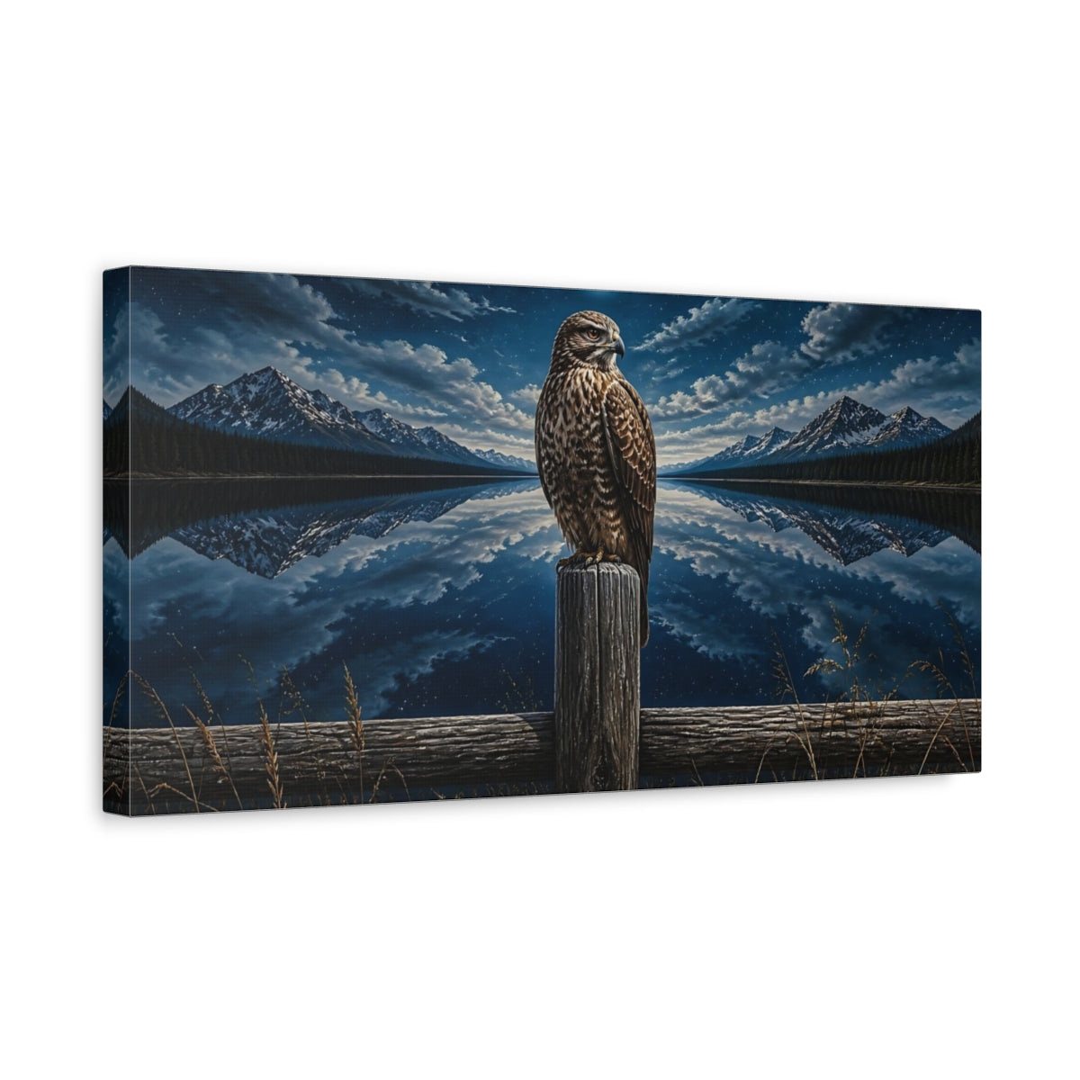 Side Mockup 3. Moonlit Hawk Animals shown as canvas print