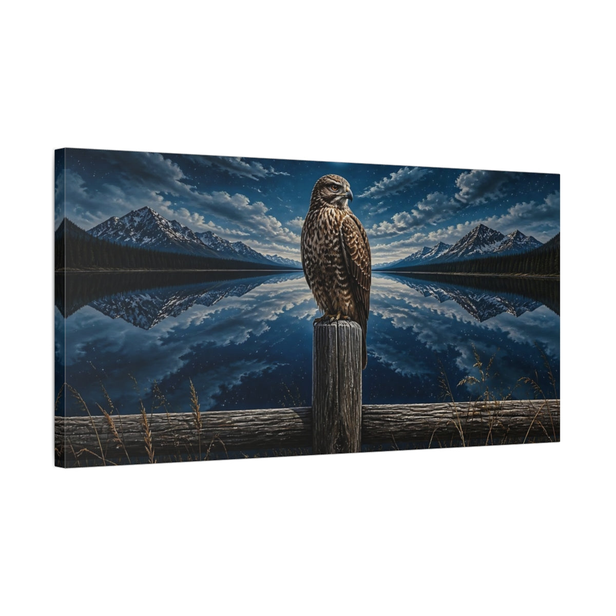 Side Mockup 1. Moonlit Hawk Animals shown as canvas print