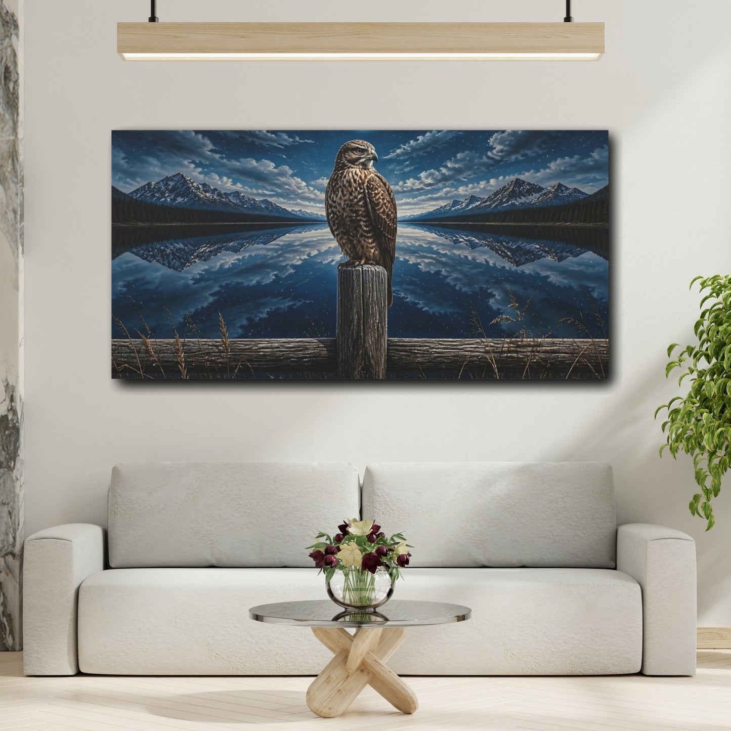 Mockup 2. Moonlit Hawk Animals shown as canvas print