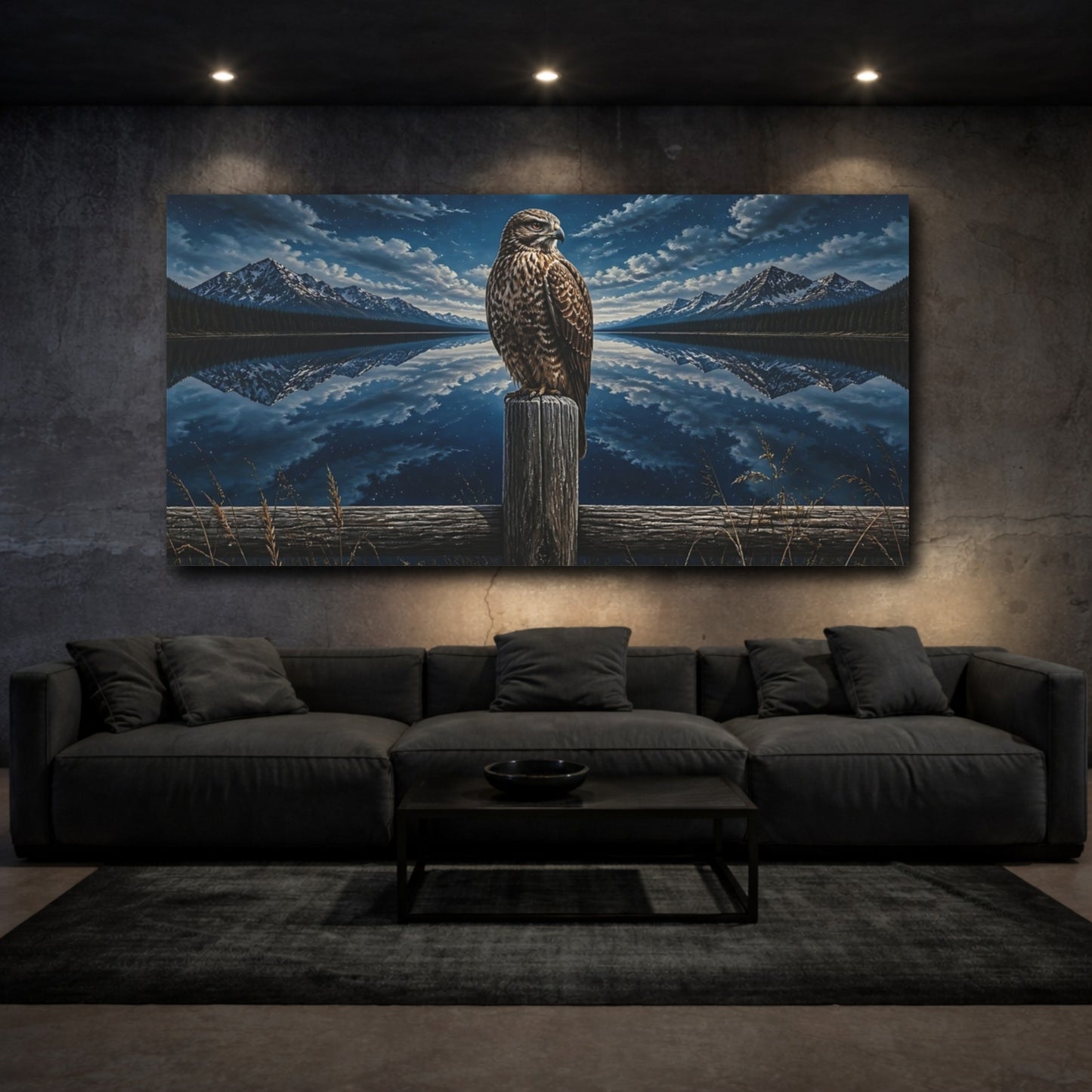 Mockup 3. Moonlit Hawk Animals shown as canvas print