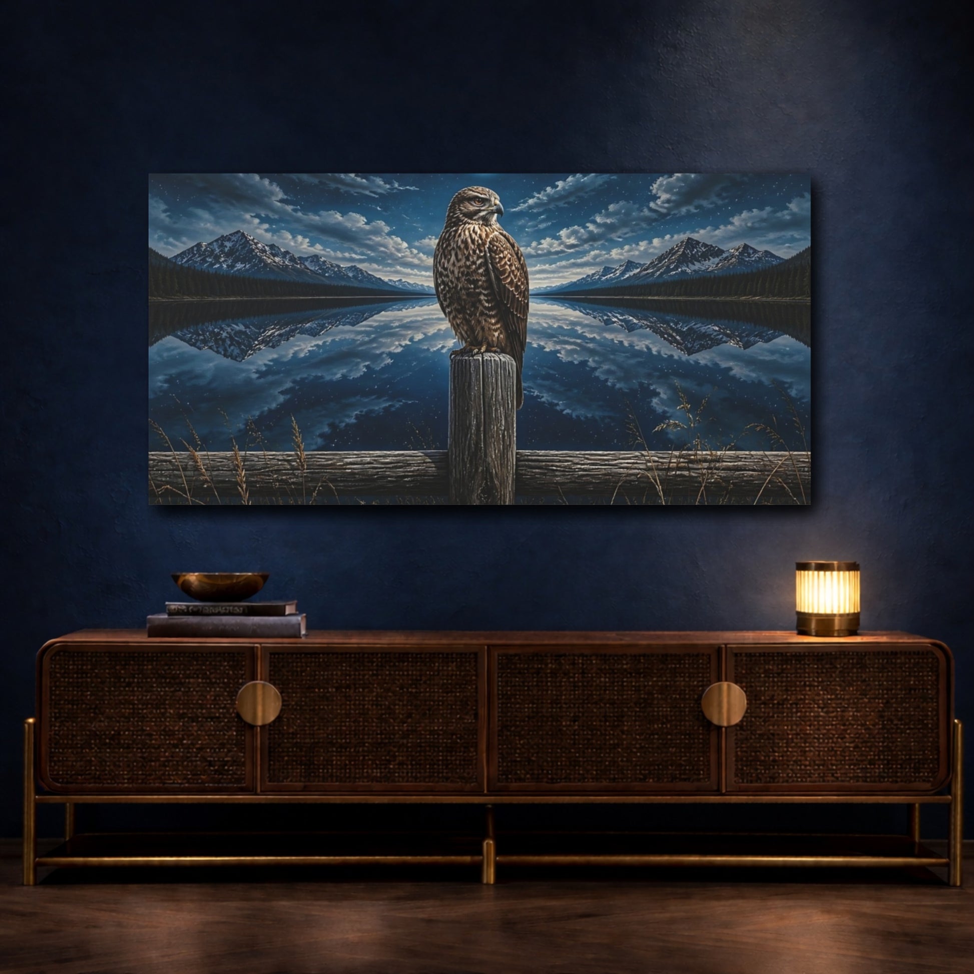 Mockup 4. Moonlit Hawk Animals shown as canvas print