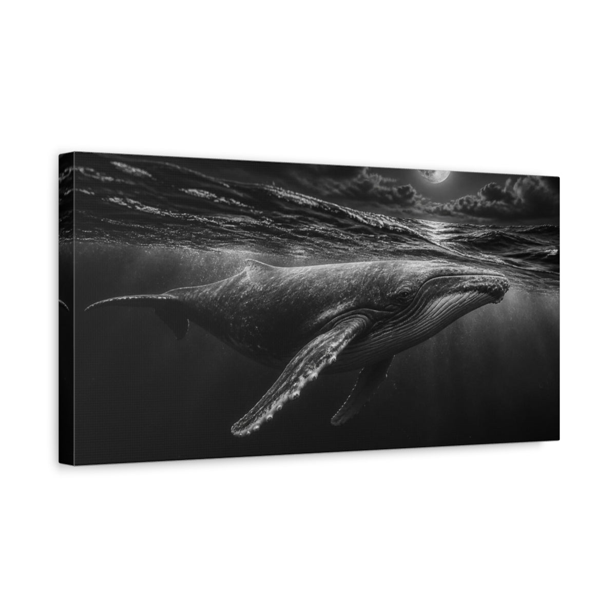 Side Mockup 3. Moonlit Humpback Whale Animals shown as canvas print