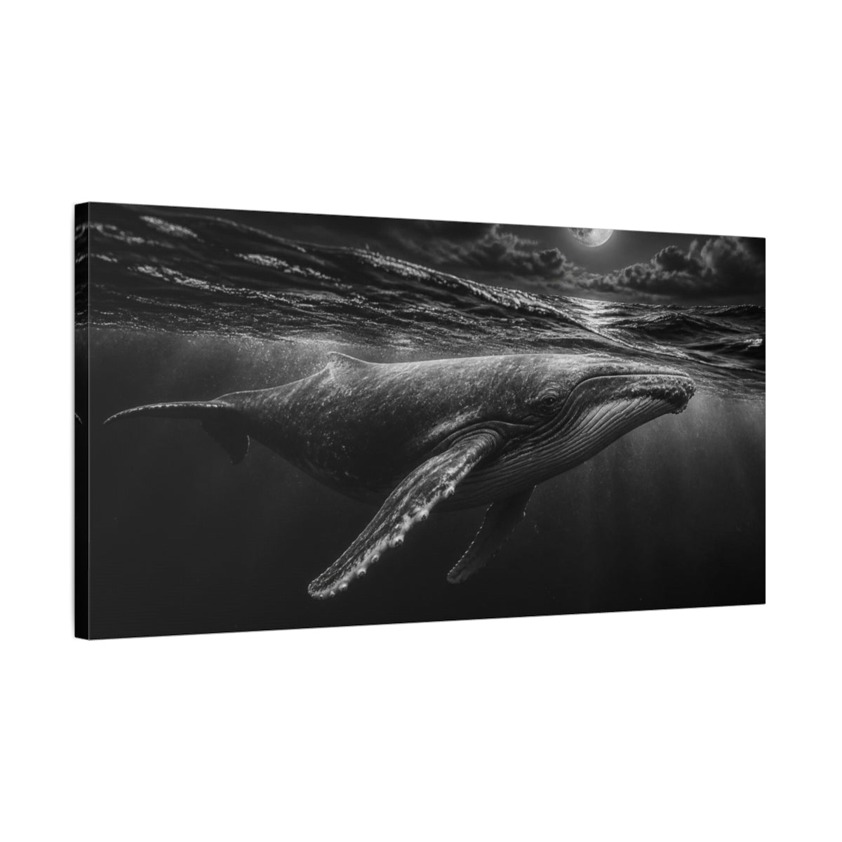 Side Mockup 1. Moonlit Humpback Whale Animals shown as canvas print