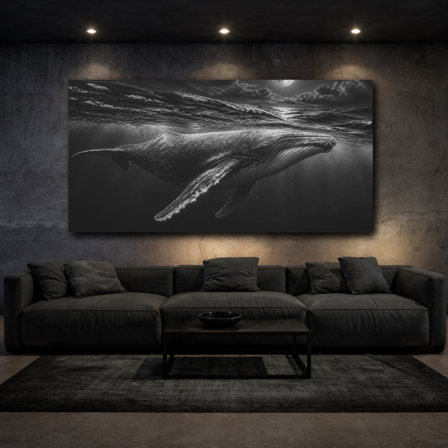 Mockup 3. Moonlit Humpback Whale Animals shown as canvas print