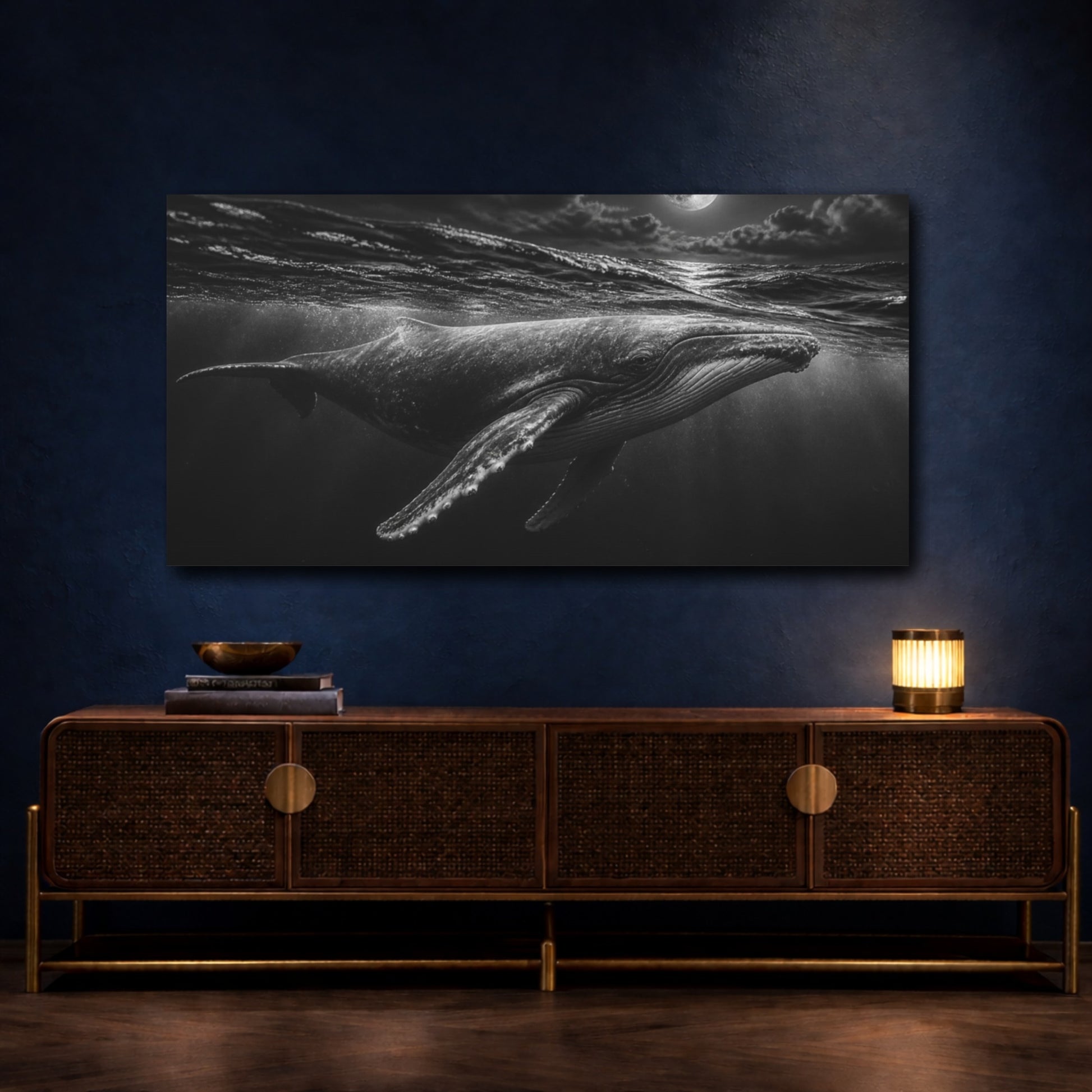Mockup 4. Moonlit Humpback Whale Animals shown as canvas print