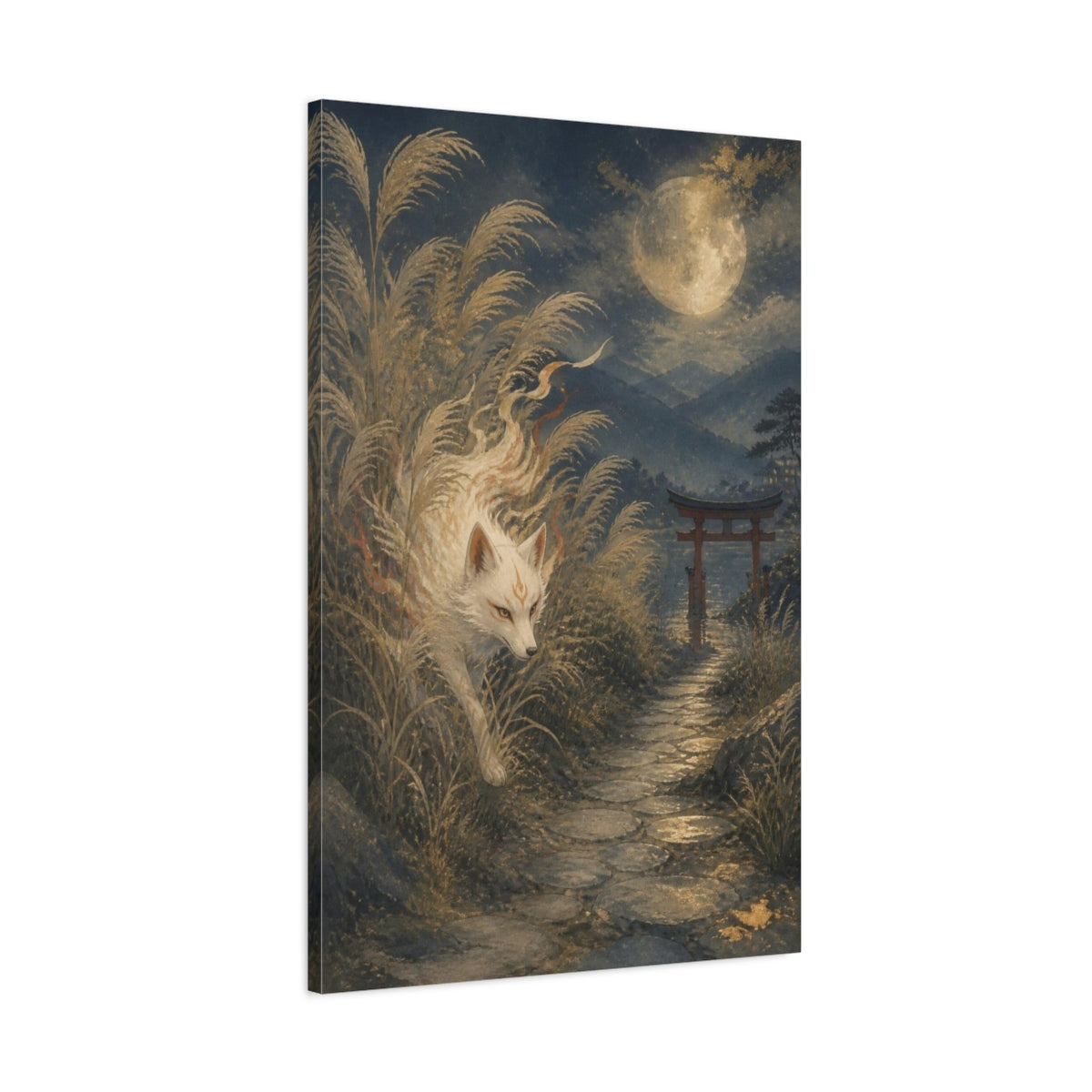 Main Mockup. Moonlit Japanese Fox shown as canvas print