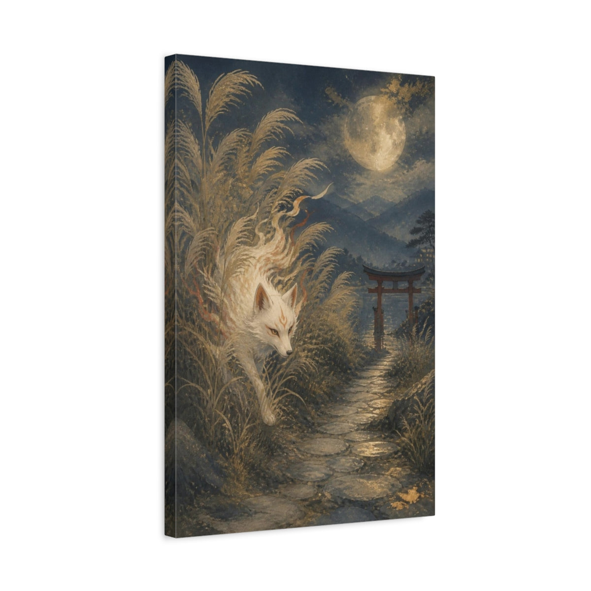Side Mockup 3. Moonlit Japanese Fox shown as canvas print