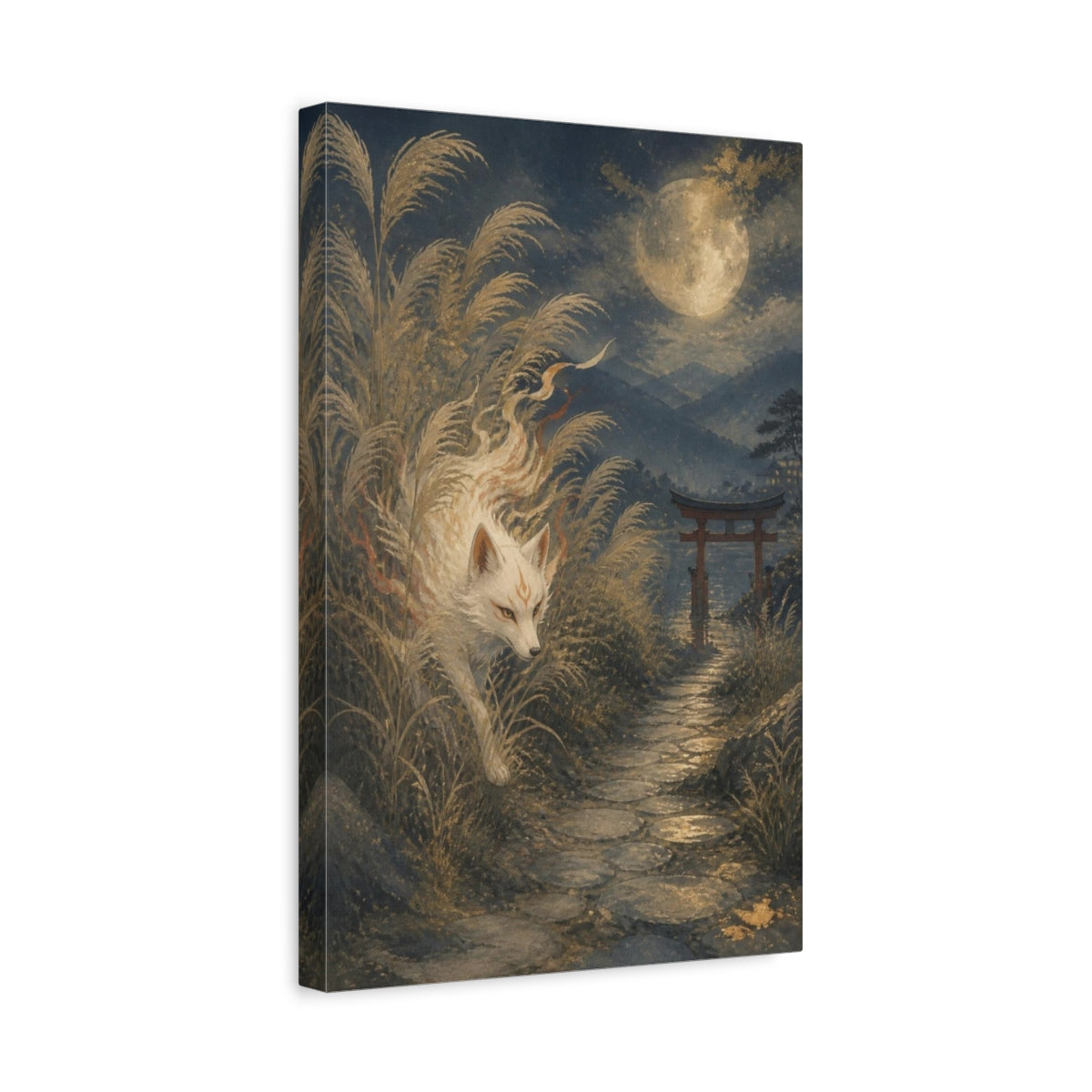 Side Mockup 4. Moonlit Japanese Fox shown as canvas print