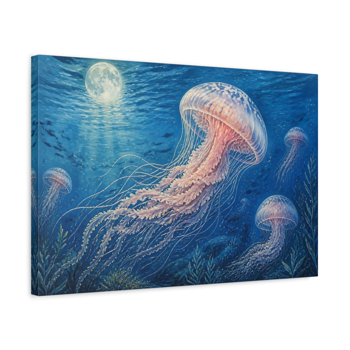 Side Mockup 3. Moonlit Jellyfish Drift shown as canvas print