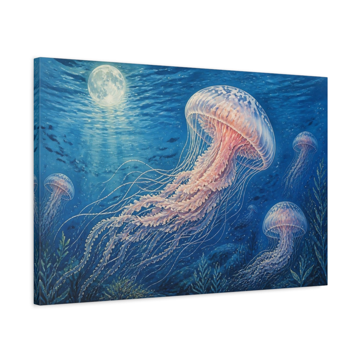 Side Mockup 2. Moonlit Jellyfish Drift shown as canvas print