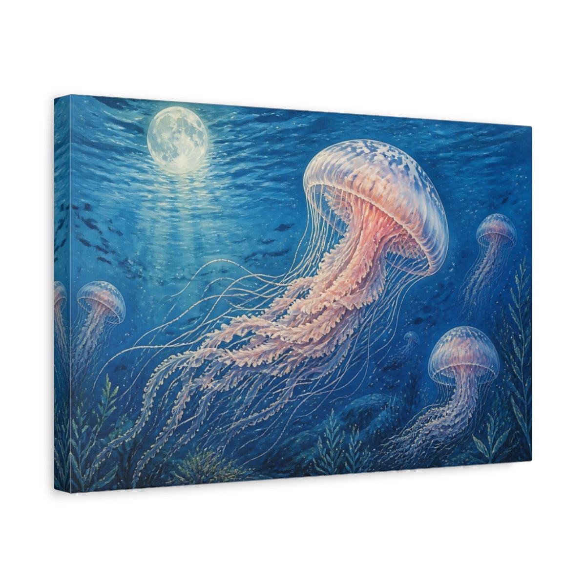Side Mockup 4. Moonlit Jellyfish Drift shown as canvas print