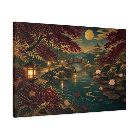 Main Mockup. Moonlit Lantern Garden shown as canvas print