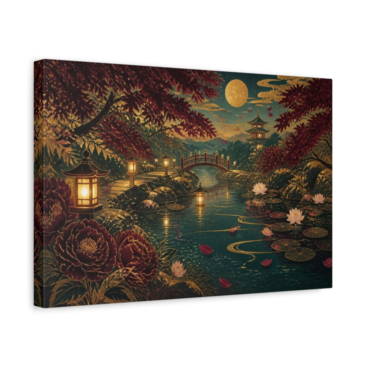 Side Mockup 4. Moonlit Lantern Garden shown as canvas print
