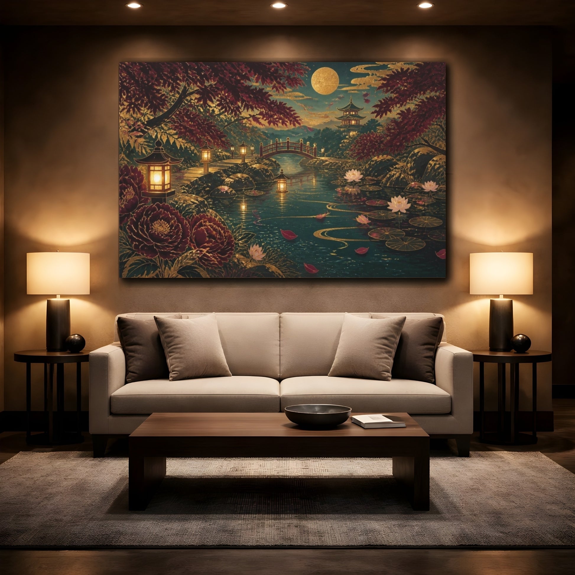 Mockup 2. Moonlit Lantern Garden shown as canvas print