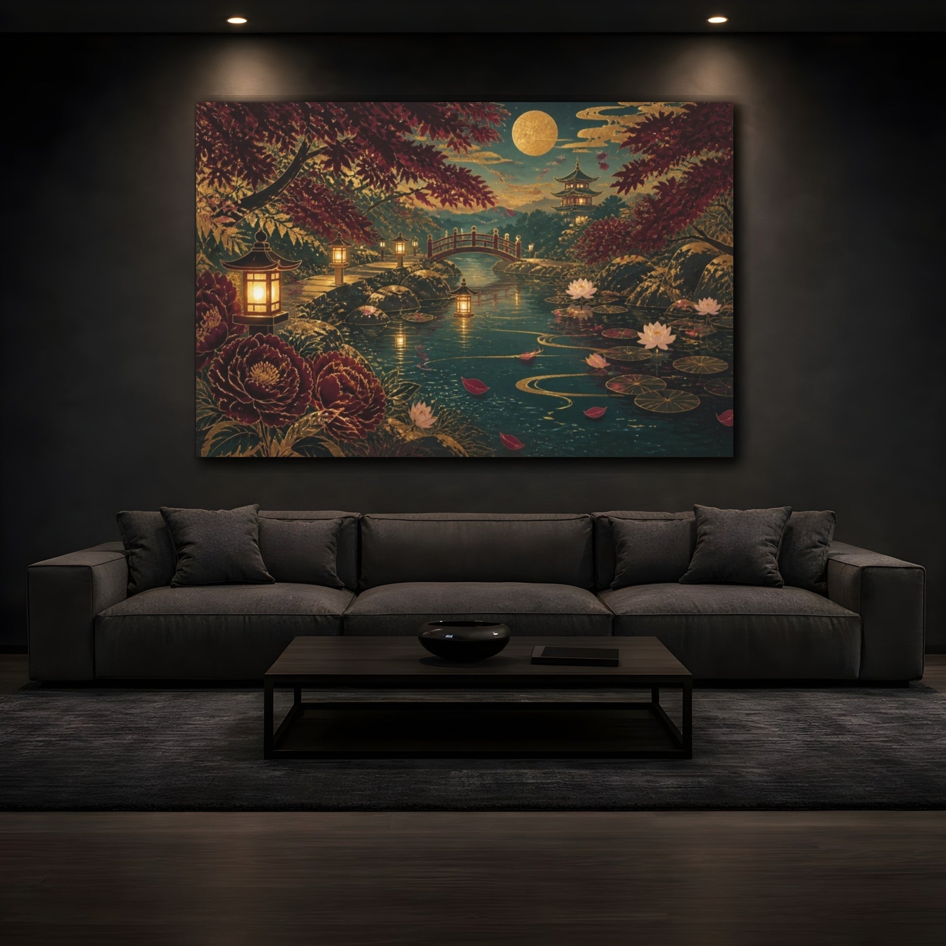 Mockup 3. Moonlit Lantern Garden shown as canvas print
