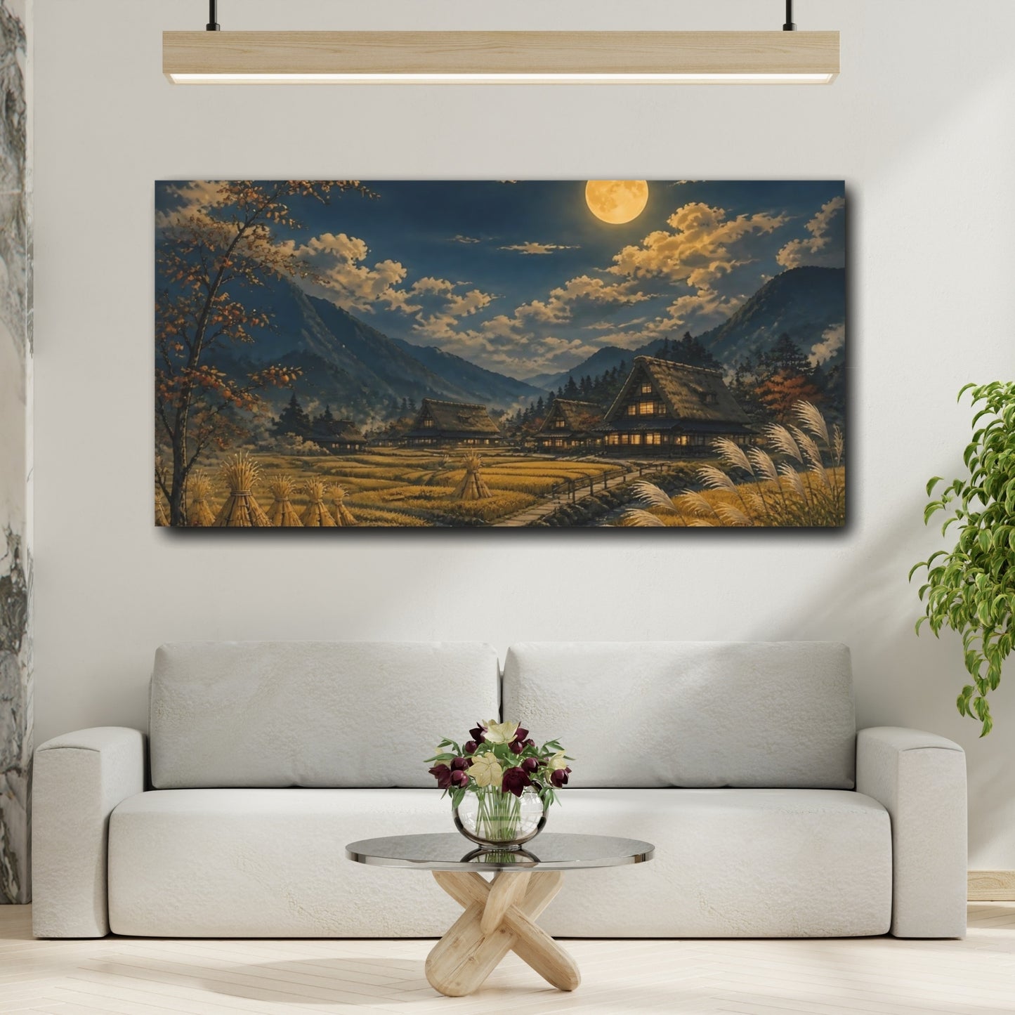 Mockup 2. Moonlit Mountain Village shown as canvas print